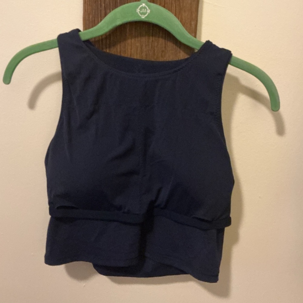 Navy Blue High Neck Longline Sports Bra - Picture 10 of 10